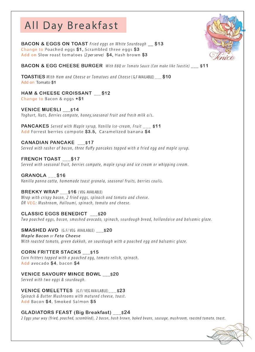 Cafe Venice Menu 2