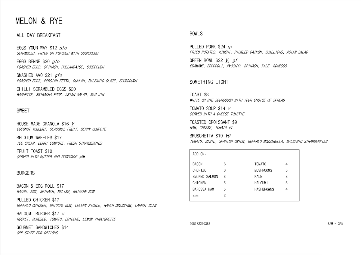 Melon & Rye Menu 2