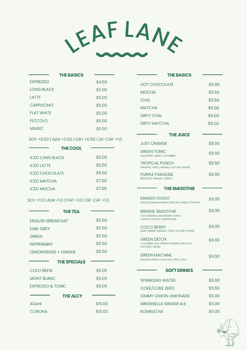 Leaf Lane Cafe Menu 2