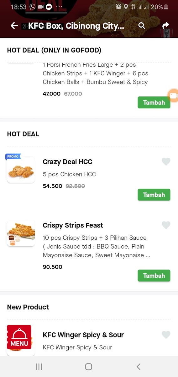 KFC Box Cibinong City Point Menu 1