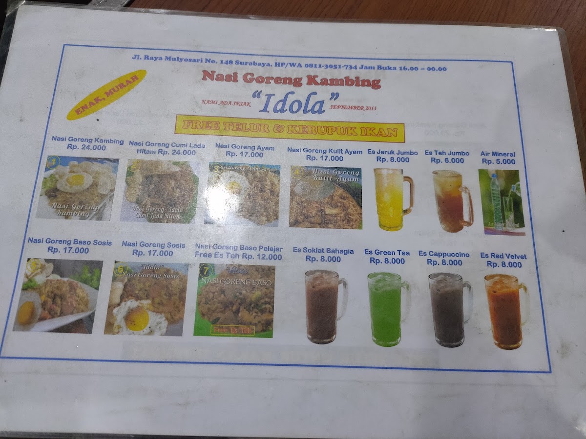 Idola Lamb Fried Rice Menu 3