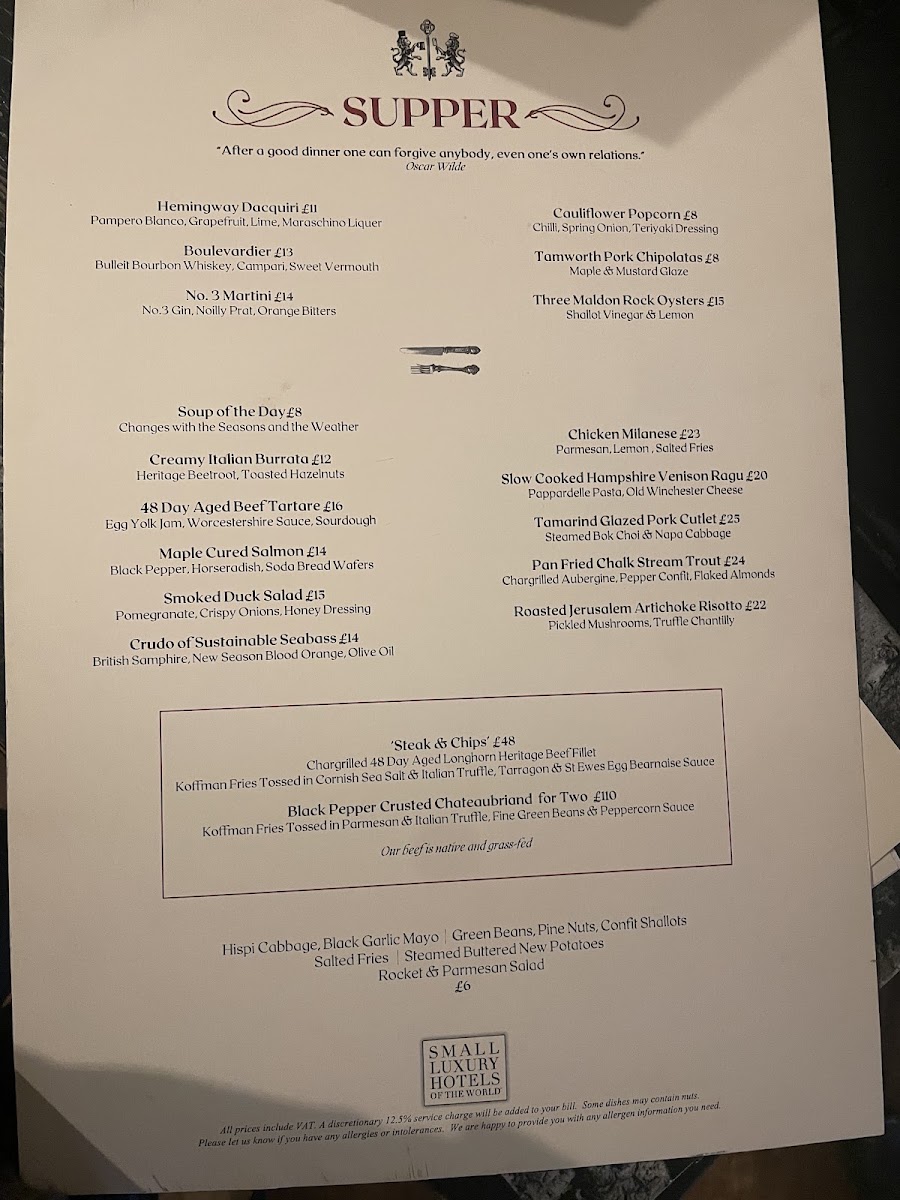 The Lion Terrace Menu 1