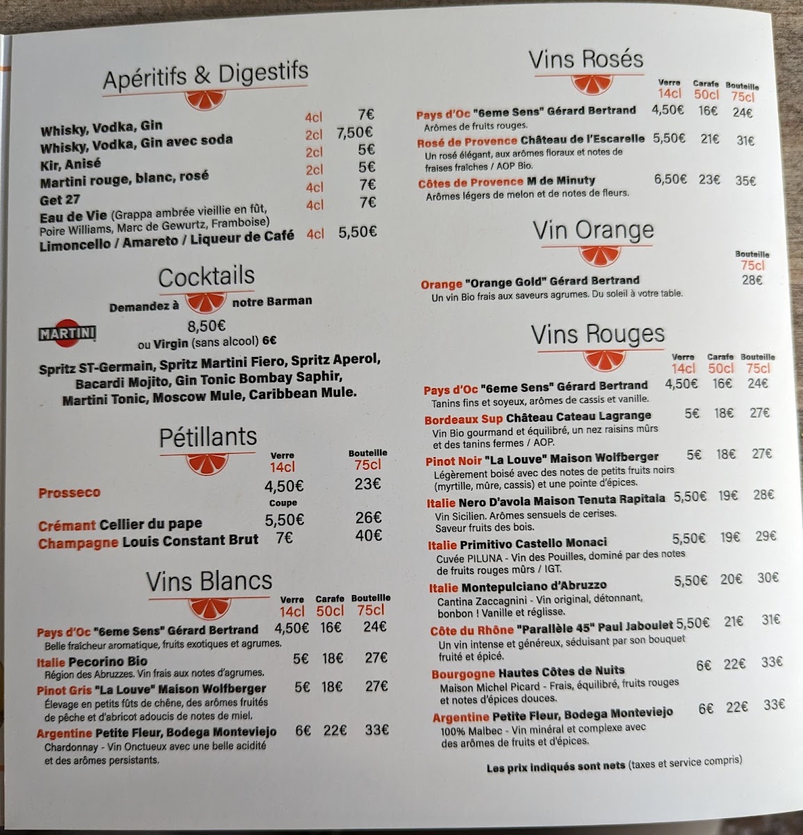 l'Orange Menu 1