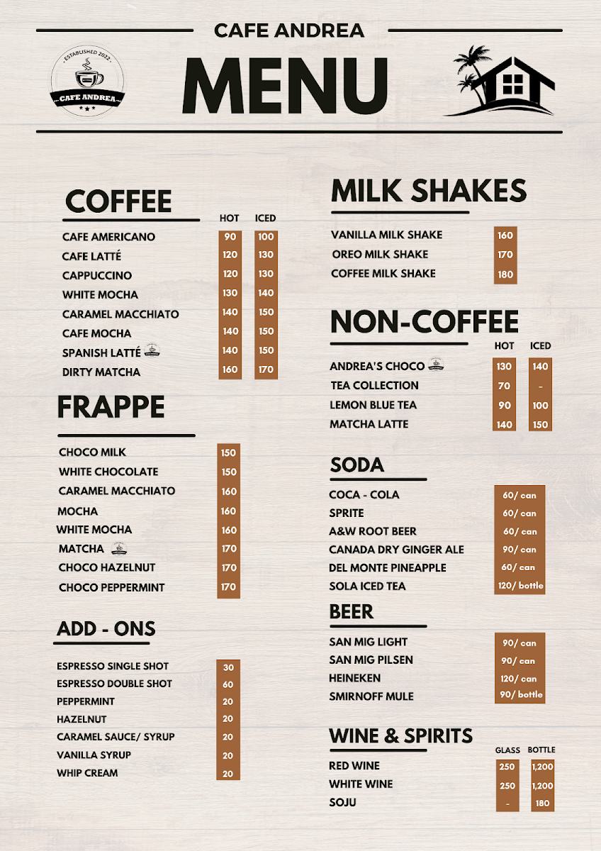 Cafe Andrea Restobar Menu 1