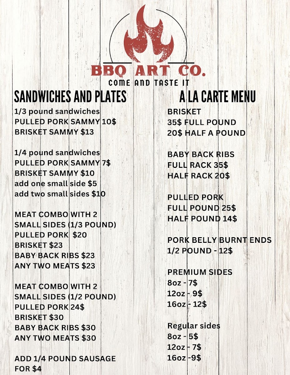 BBQ Art Co. Food Truck Menu 2