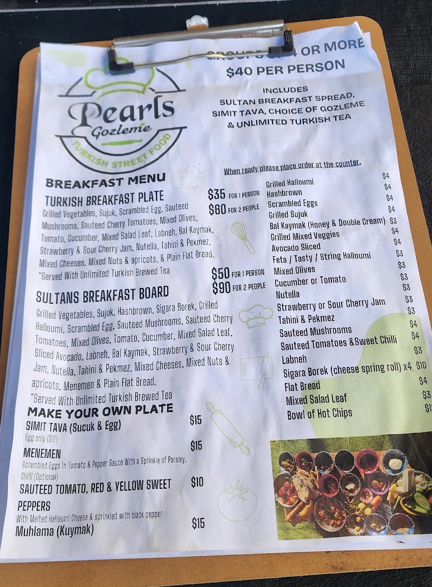 Pearls Authentic Turkish Breakfast & Gozleme Menu 6