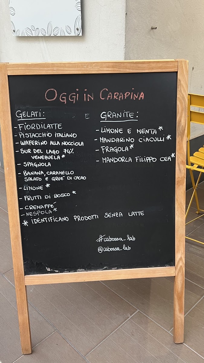 CABOSSA Cioccolateria & Gelateria Menu 1