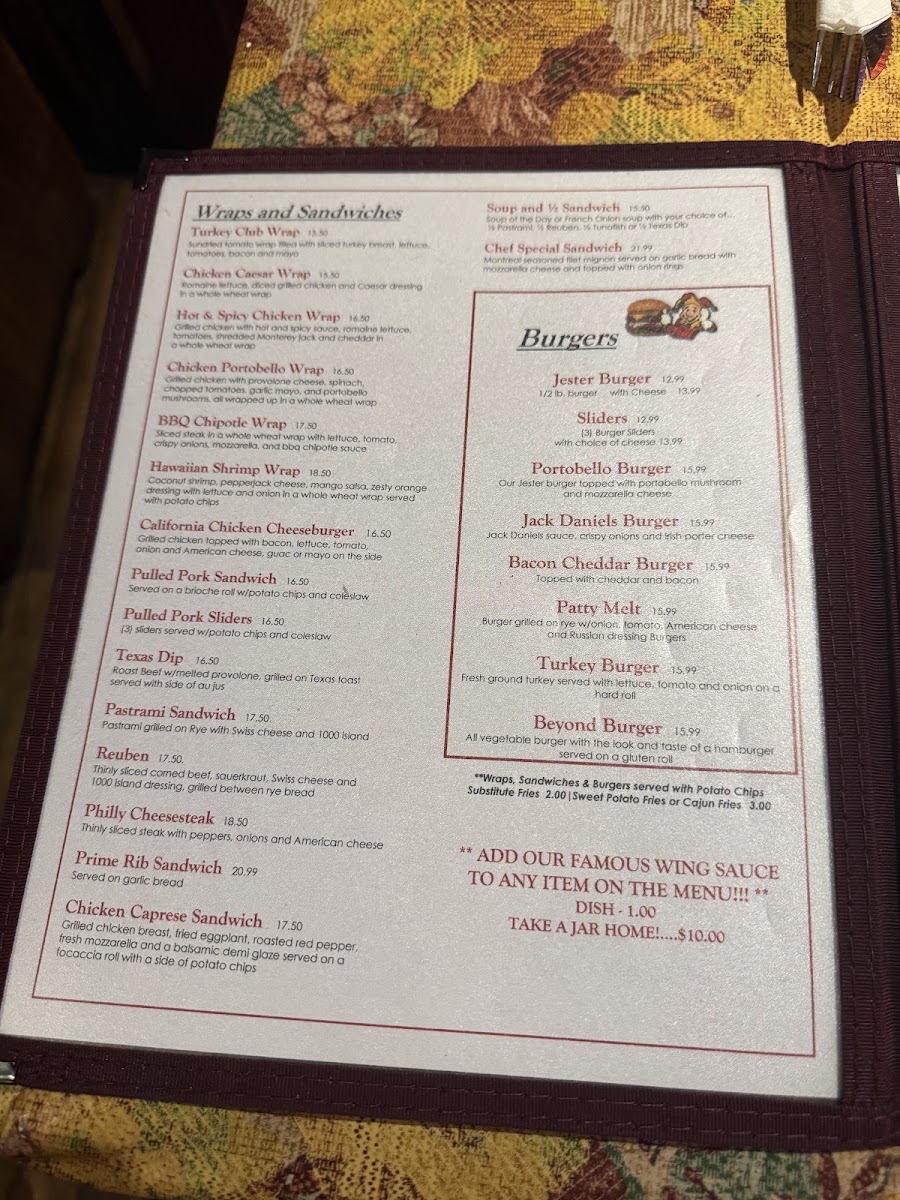 Court Jester Restaurant Menu 2