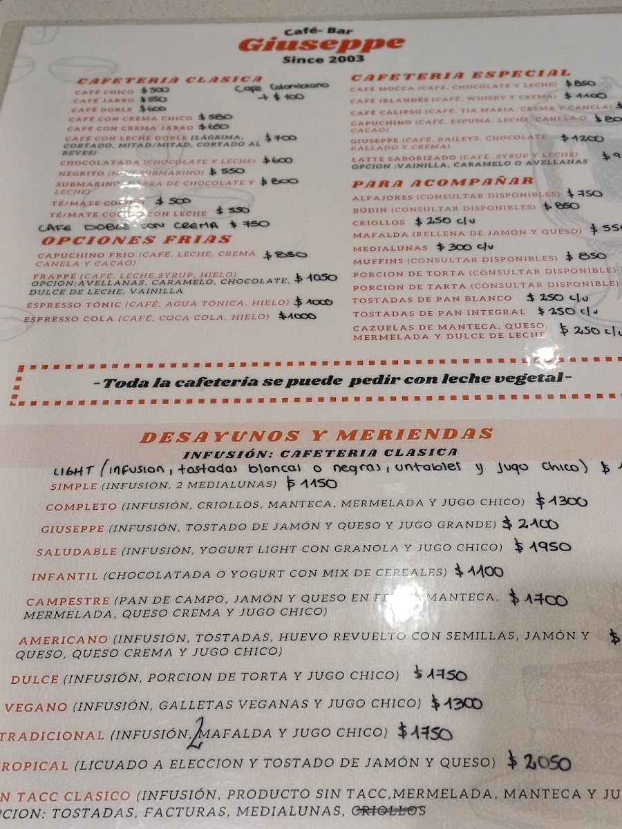 Giuseppe Bar Menu 5