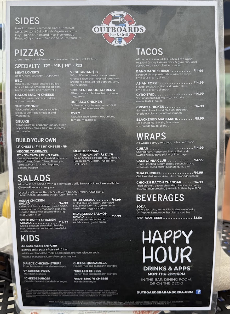Outboards Bar & Grill Menu 2