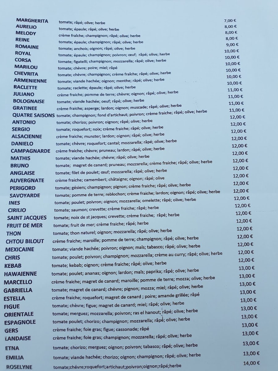 Pizzeria chez Bruno Menu 2