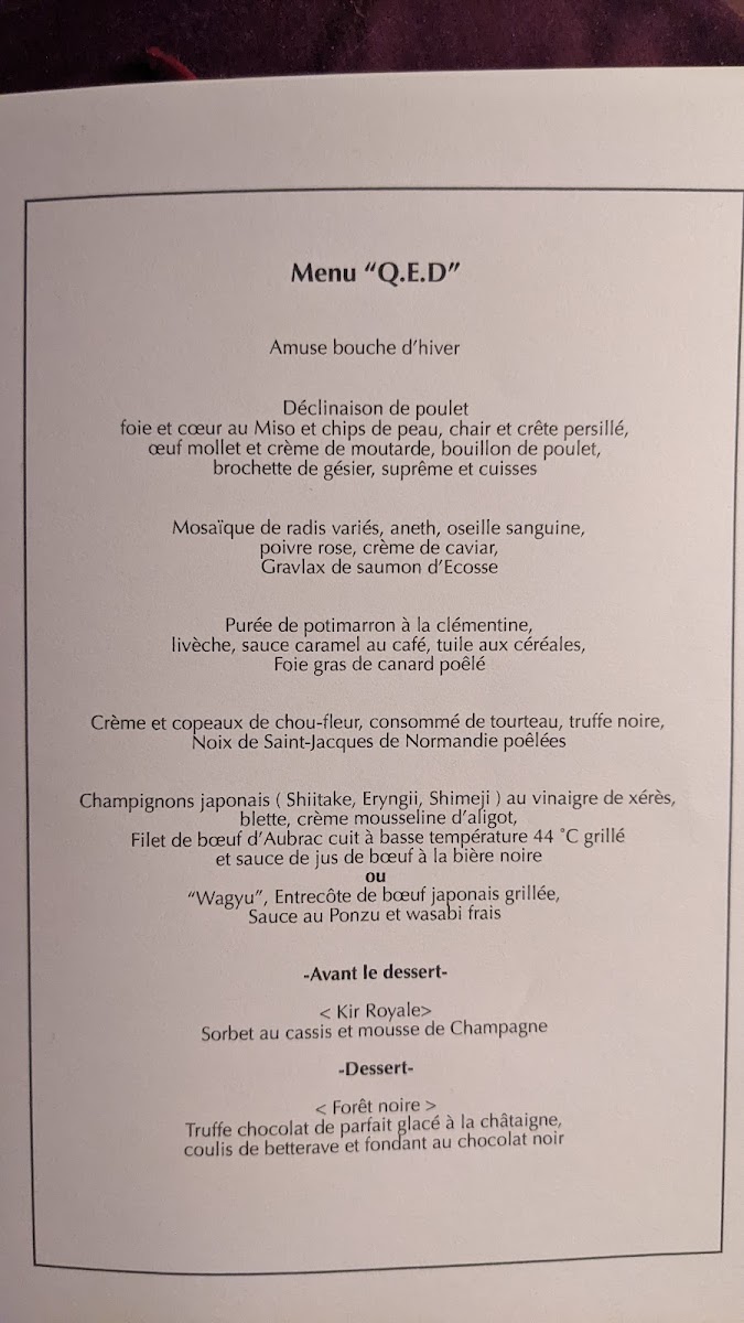 Au 14 Février Menu 9