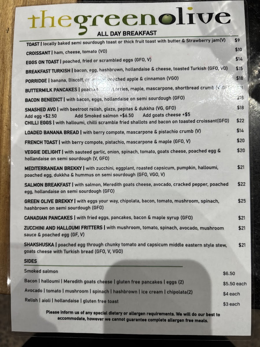 The Green Olive Menu 2