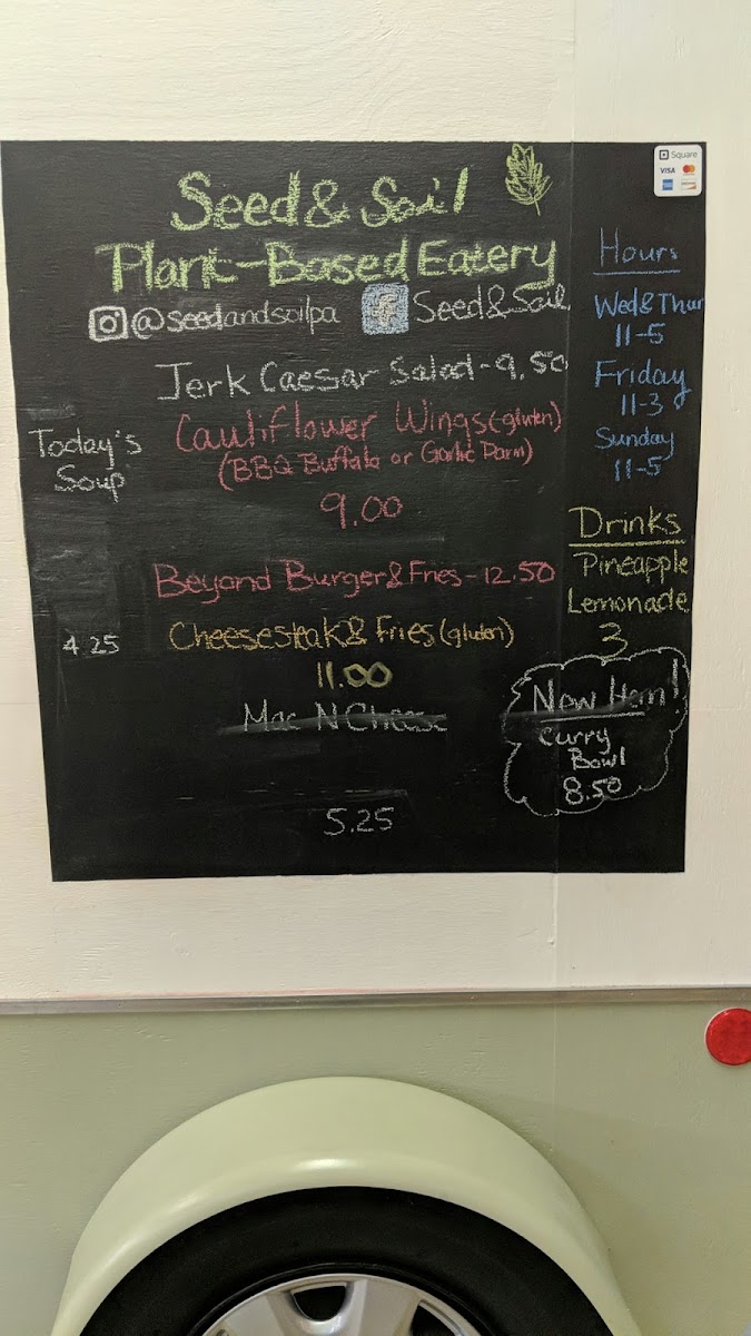 Seed and Soil Plant-Based Eatery Menu 1