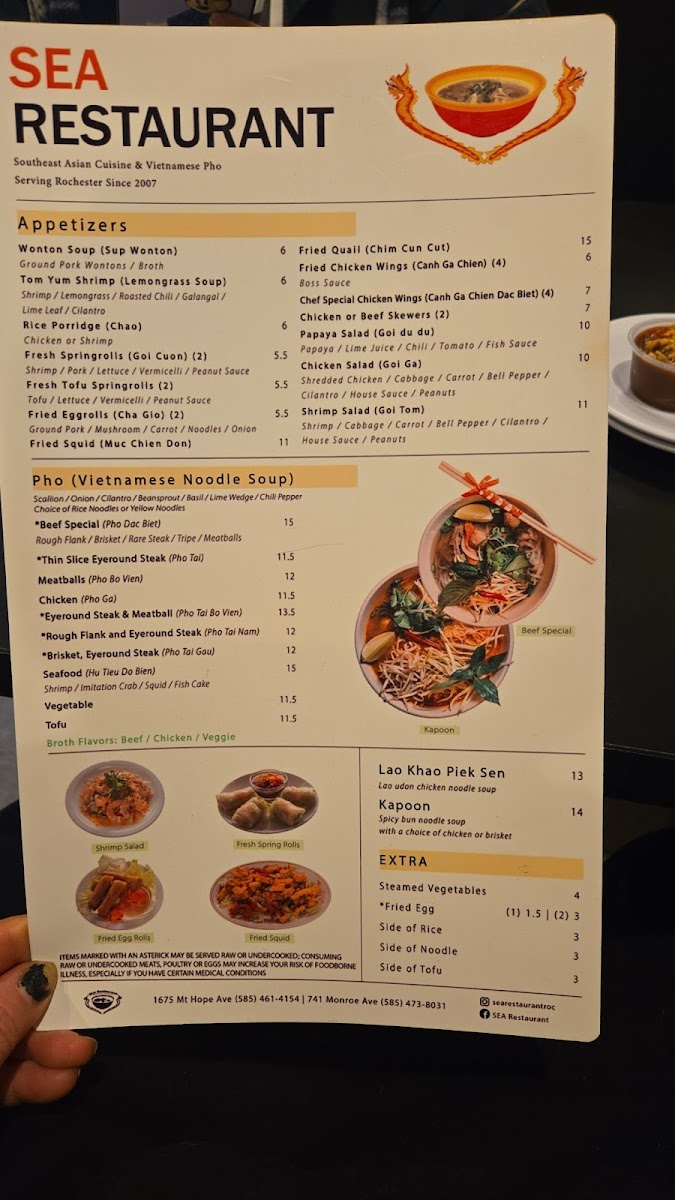 SEA Restaurant Menu 1