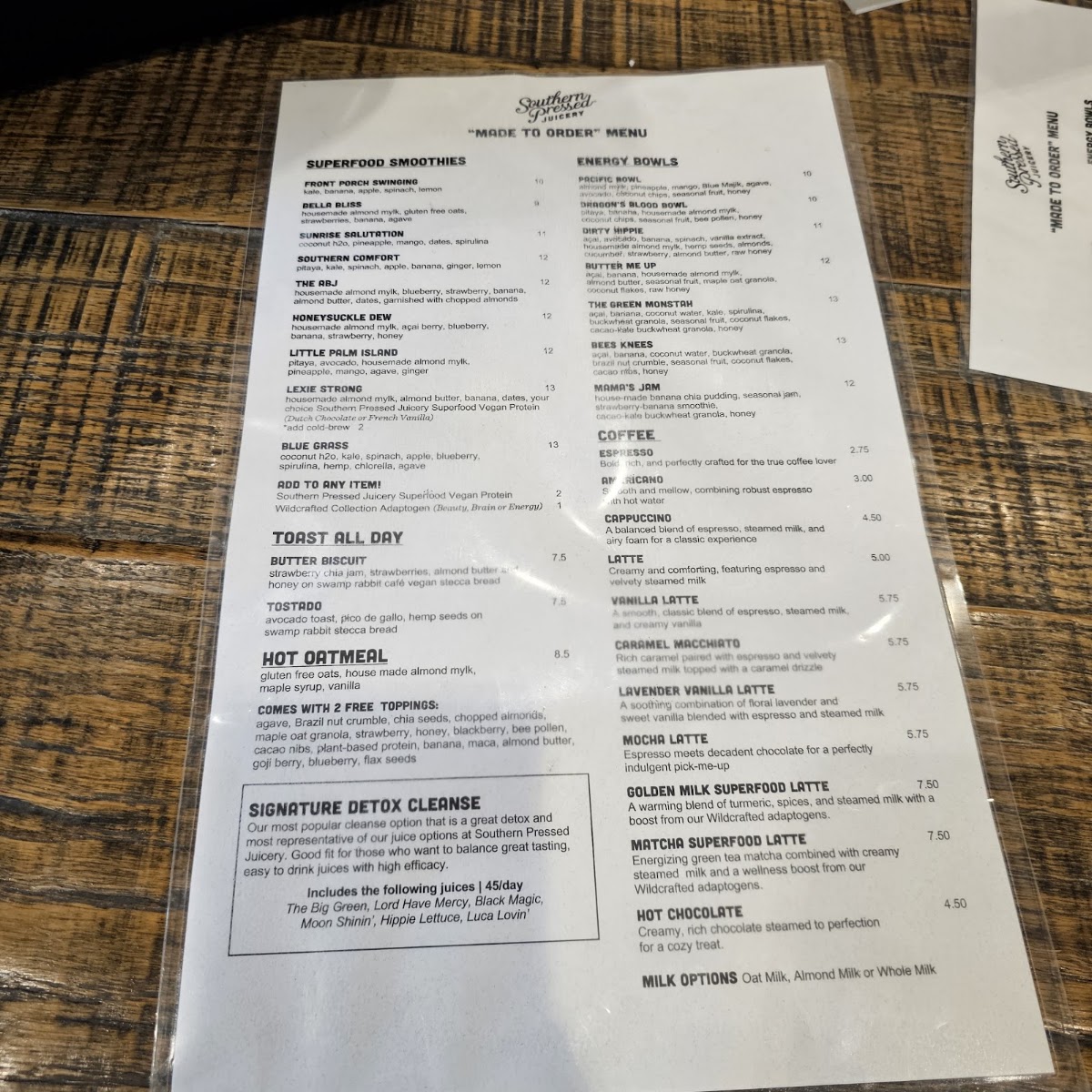 Southern Pressed Juicery Menu 1