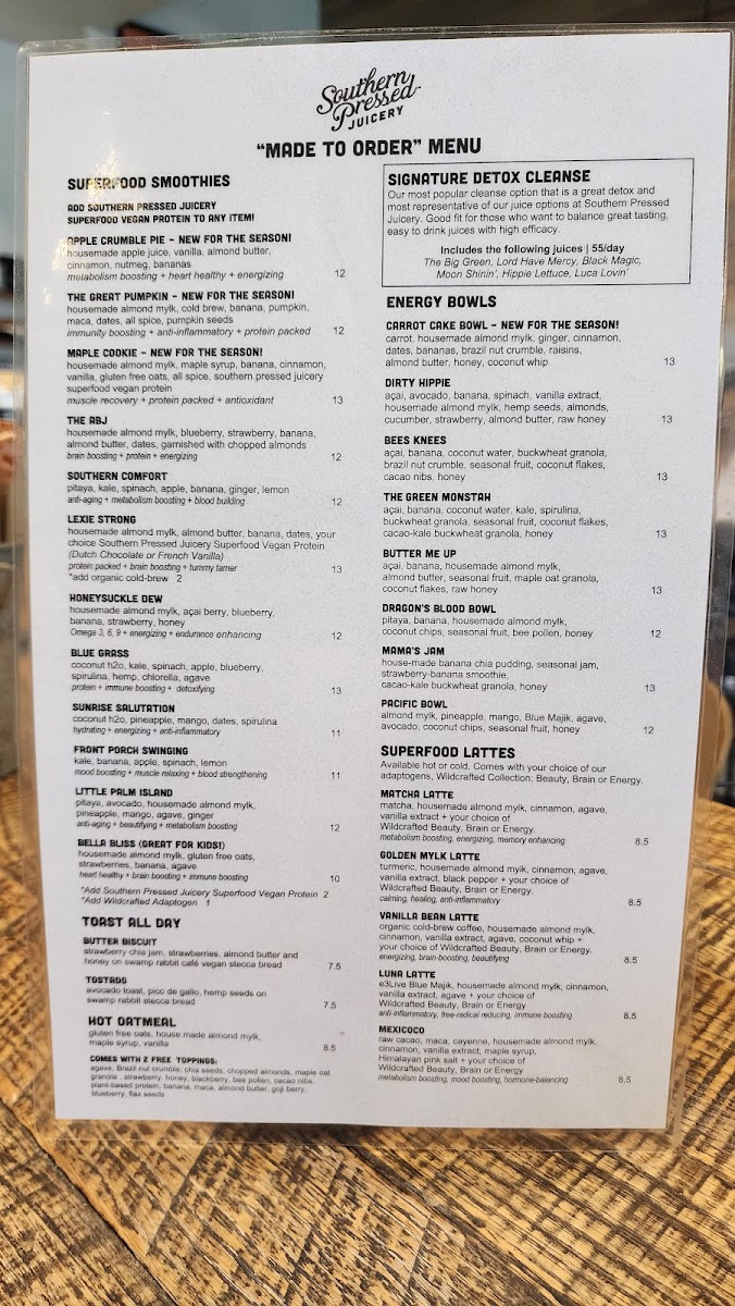 Southern Pressed Juicery Menu 2