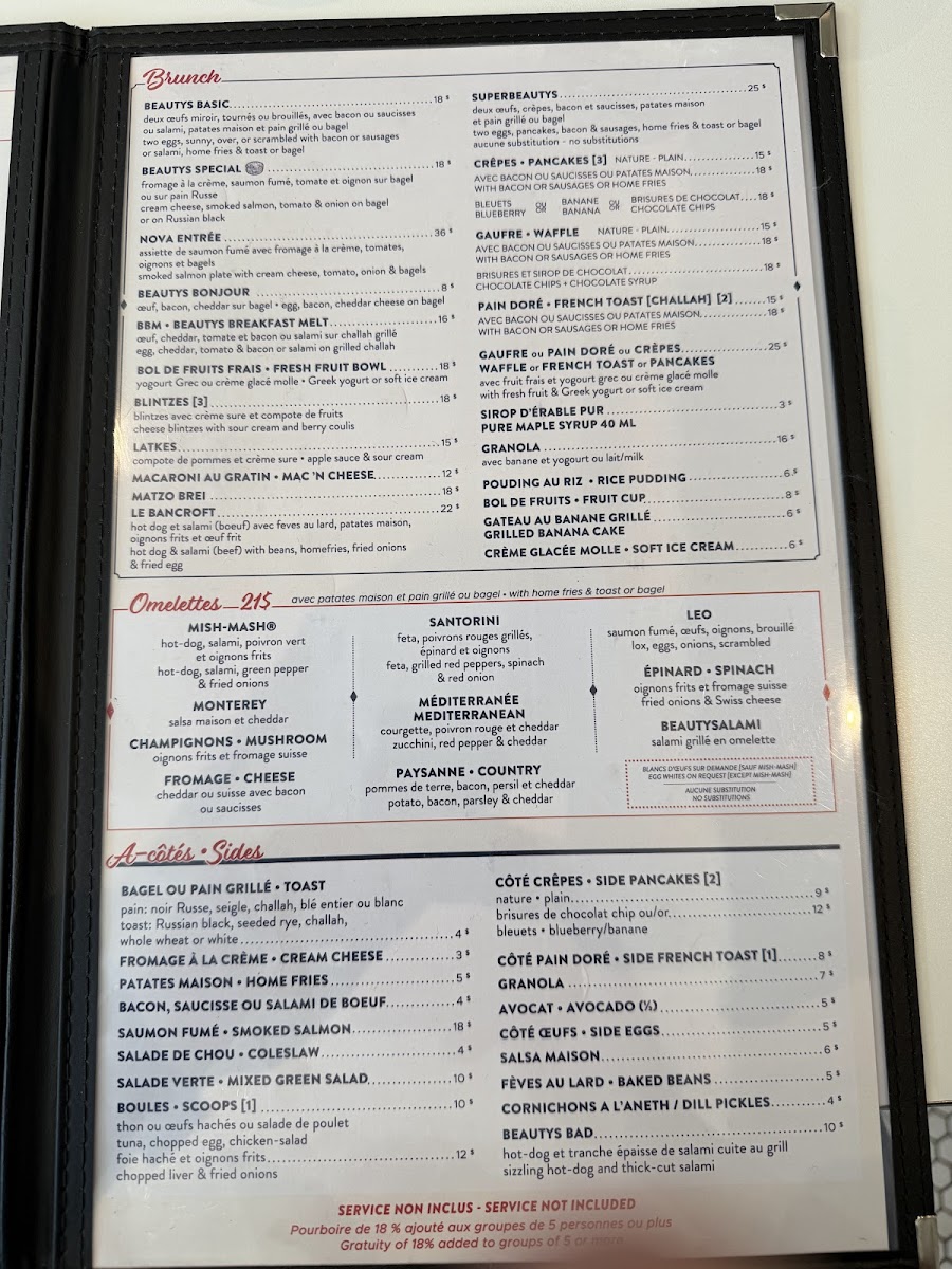Beauty's Restaurant Menu 1