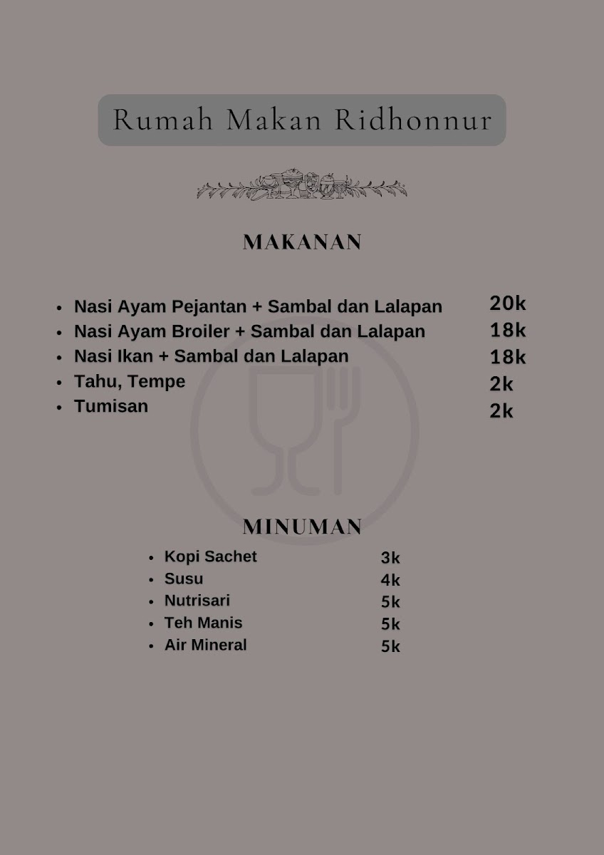Rumah Makan RidhoNur Menu 1