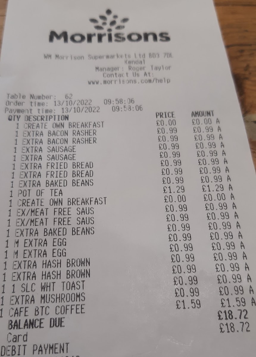 Morrisons Cafe Menu 1