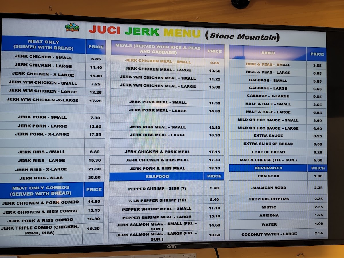 Juci Jerk Menu 1