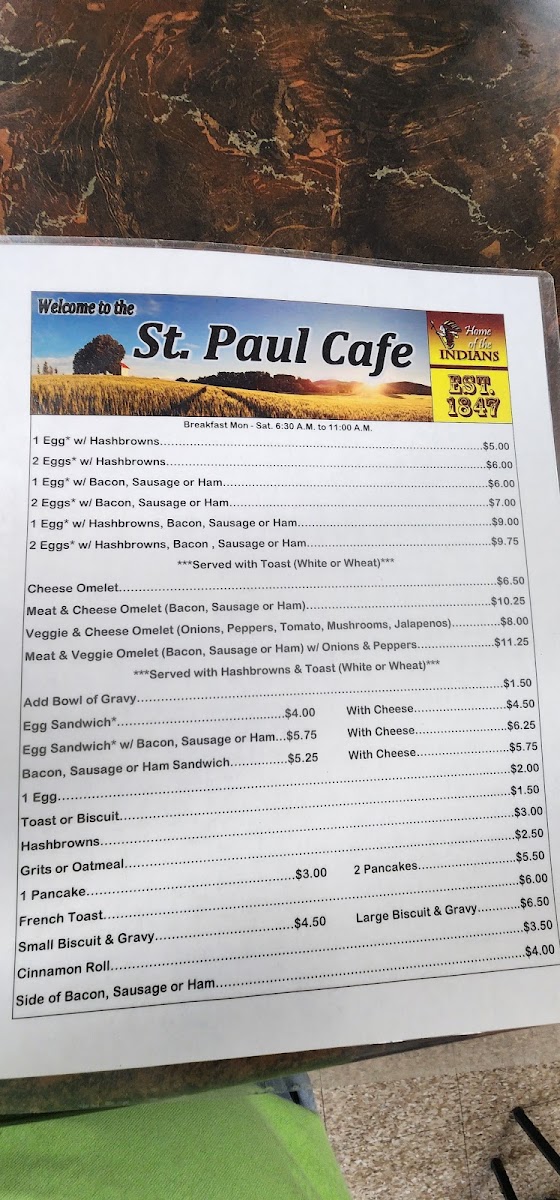 St Paul Cafe Menu 1