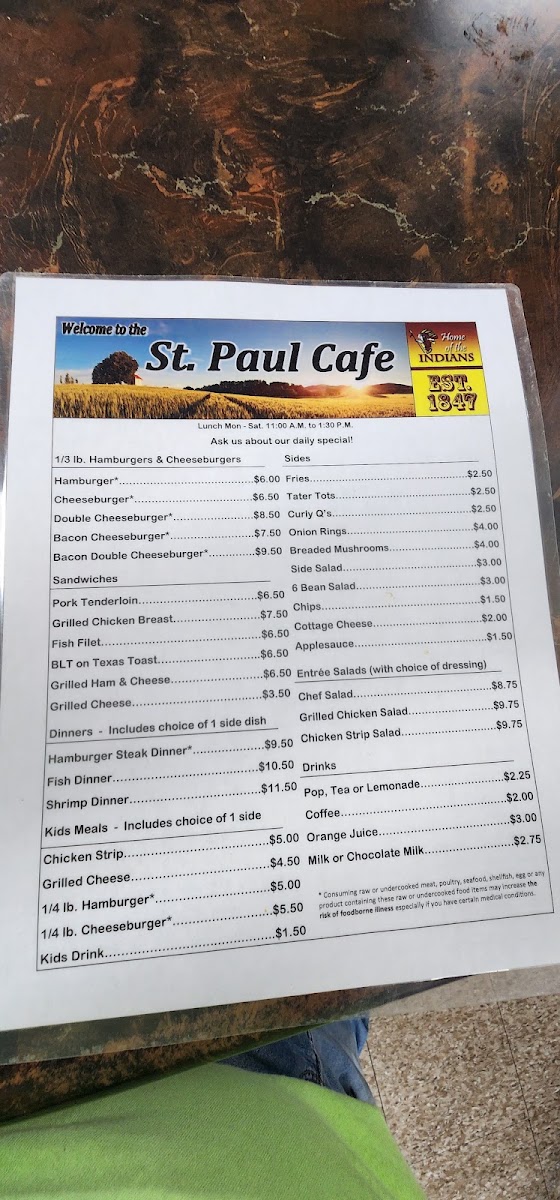 St Paul Cafe Menu 2