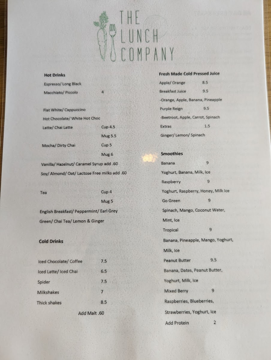 The Lunch Company Menu 1