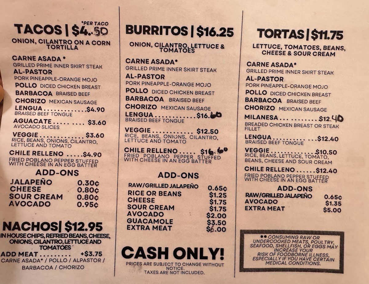 Taqueria El Asadero Menu 1