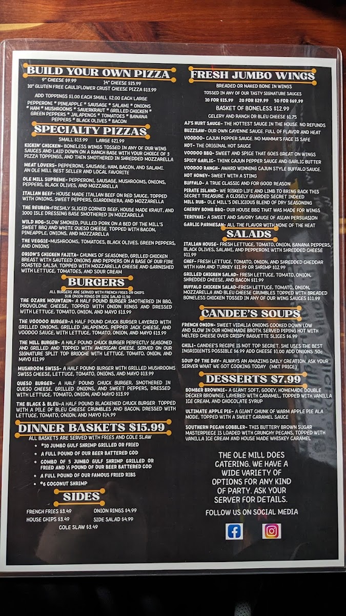 Ole Mill Tavern Menu 1
