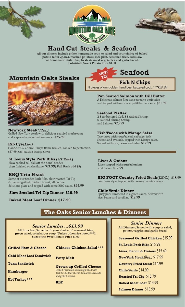 Mountain Oaks Cafe Menu 2