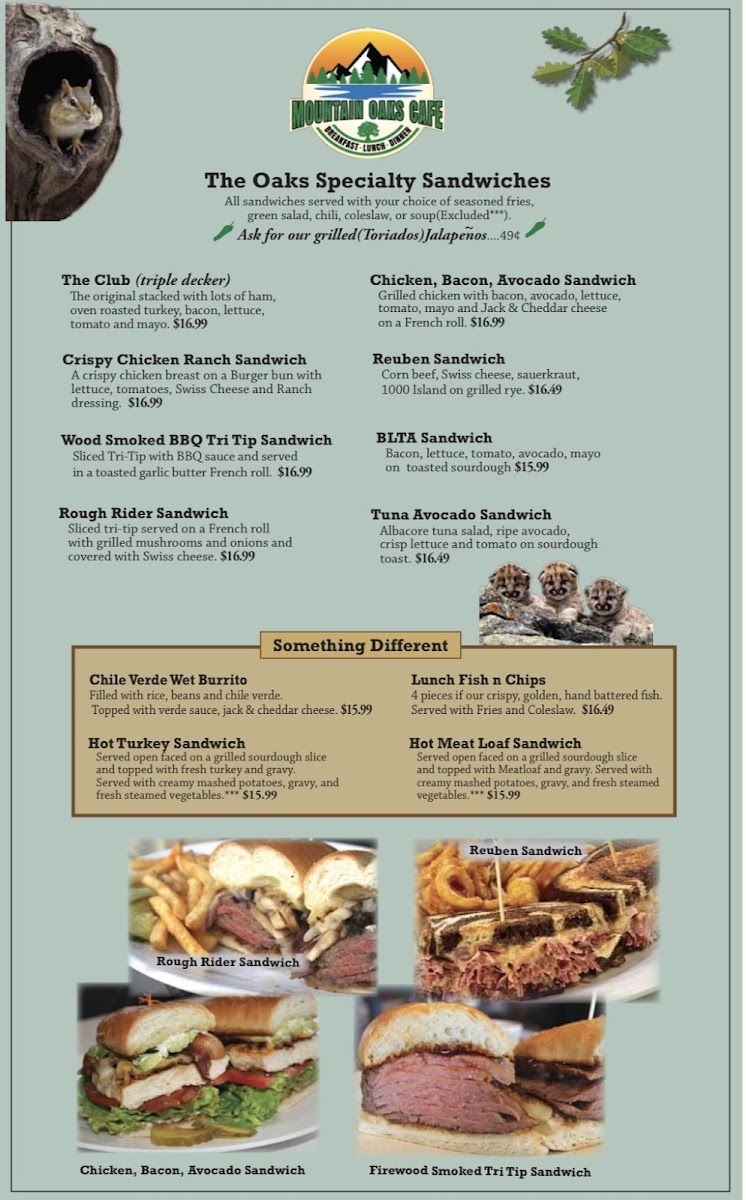 Mountain Oaks Cafe Menu 3