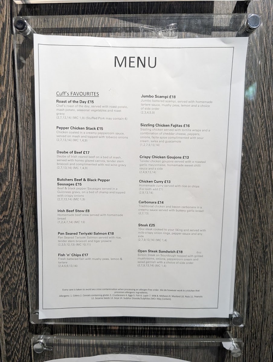 Cuffs Bar & Grill Menu 2