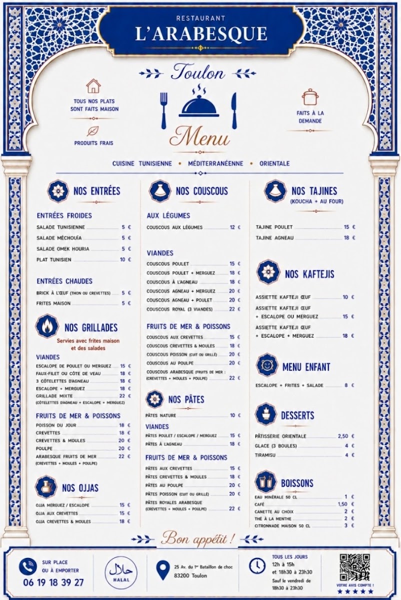 Restaurant l'Arabesque Toulon Menu 1
