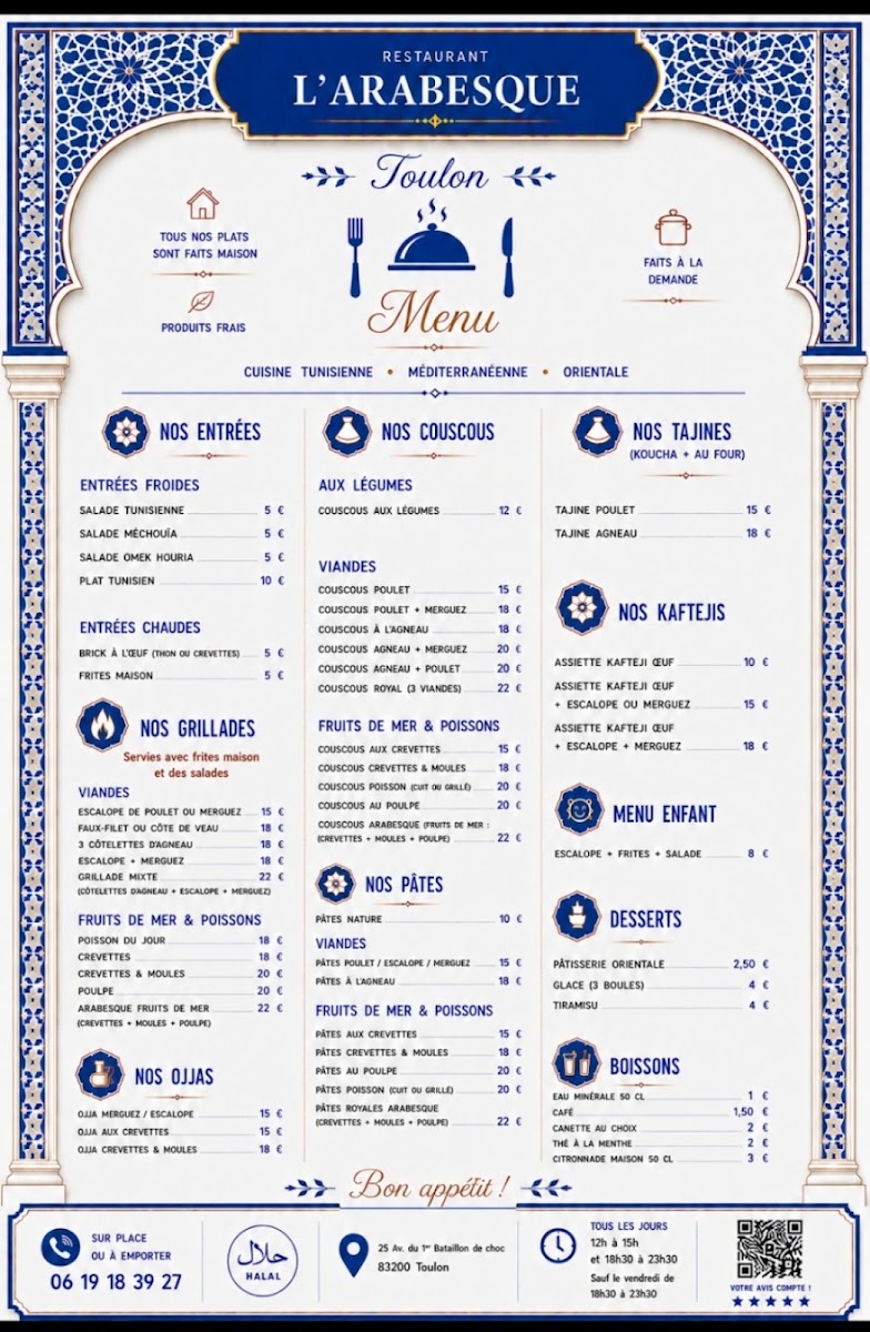 Restaurant l'Arabesque Toulon Menu 2