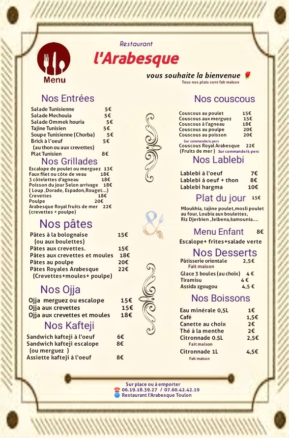 Restaurant l'Arabesque Toulon Menu 3