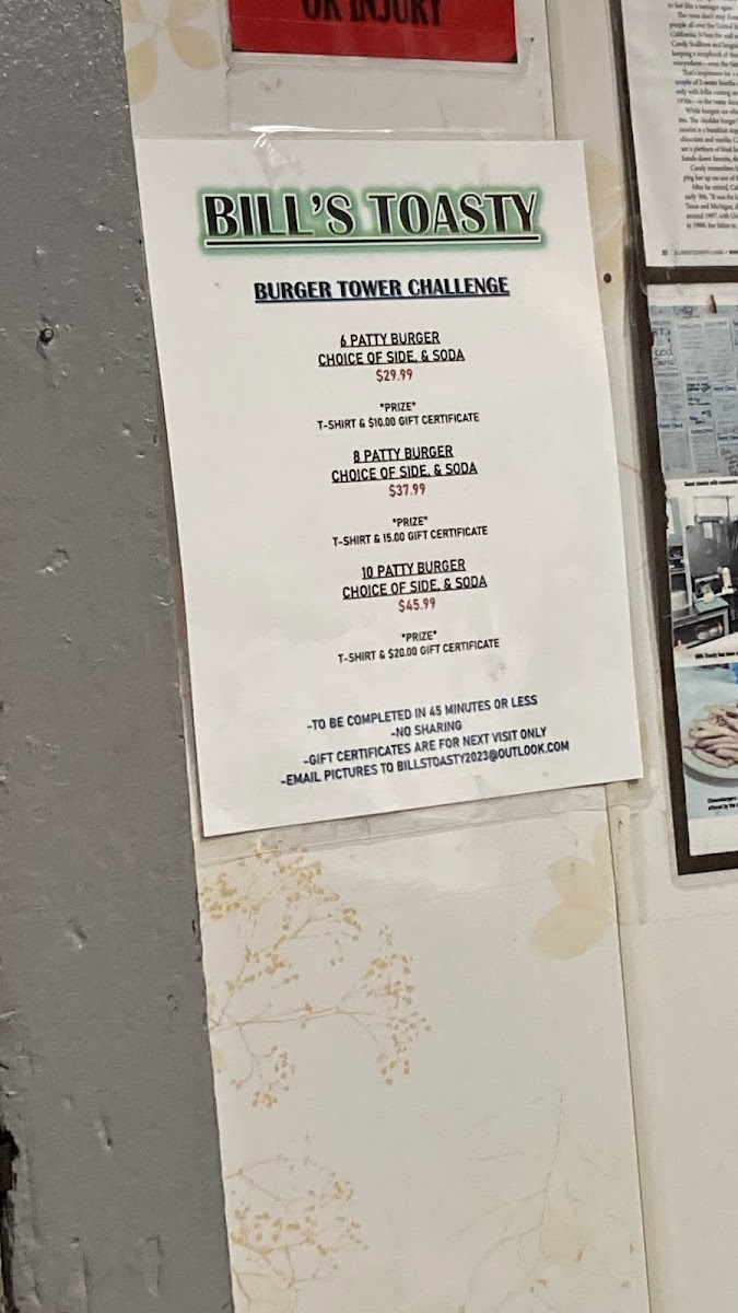 Bill's Toasty Menu 1