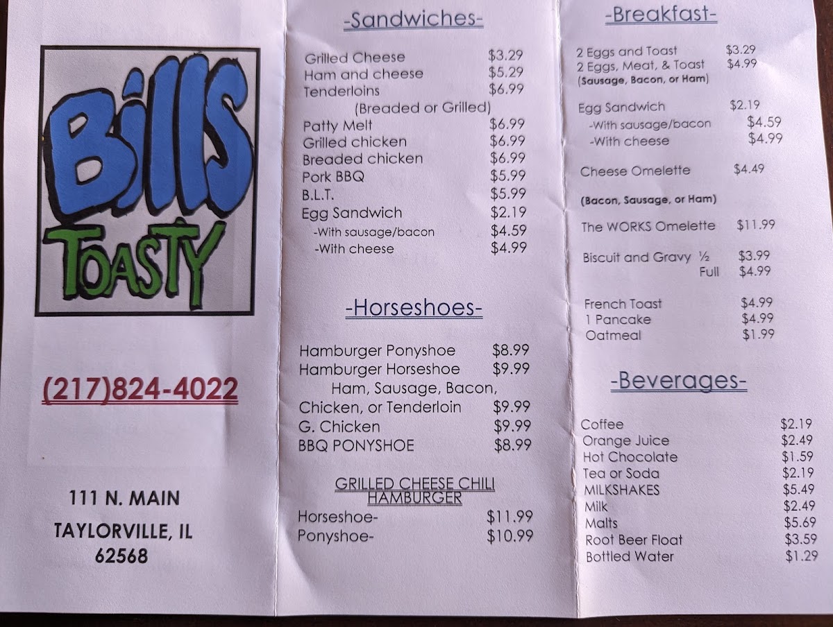 Bill's Toasty Menu 2