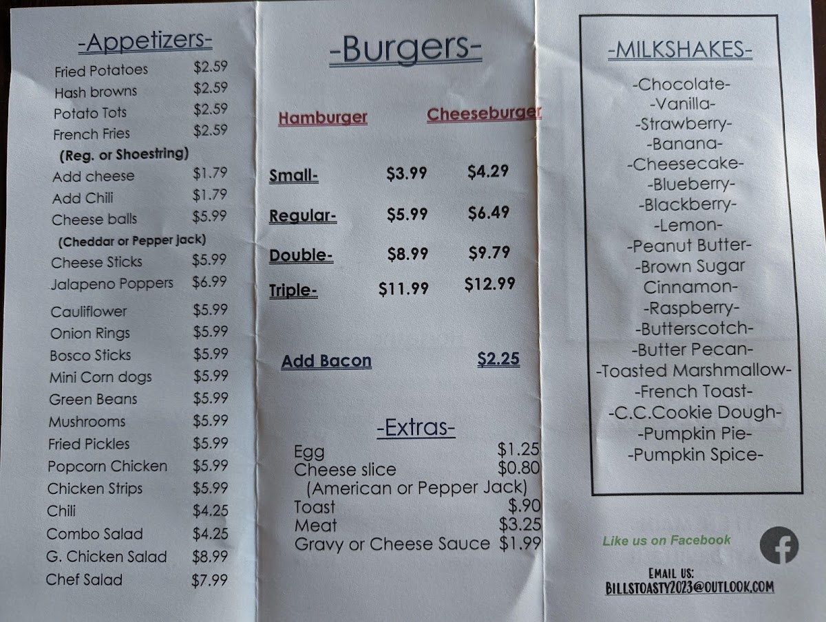 Bill's Toasty Menu 6