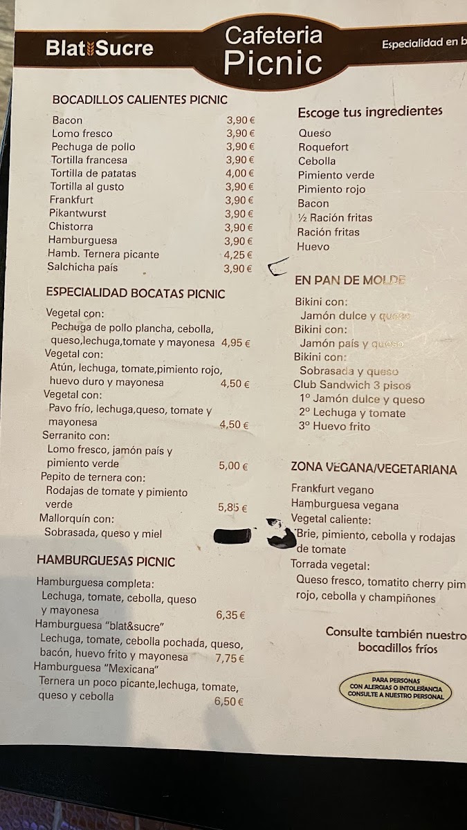 Cafeteria Picnic Menu 1