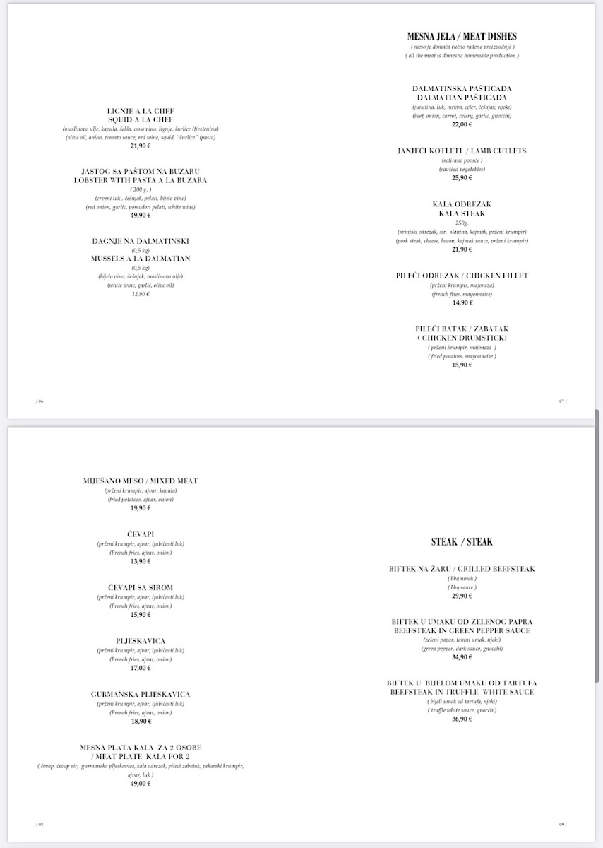 Restaurant Kala - Zadar Menu 2