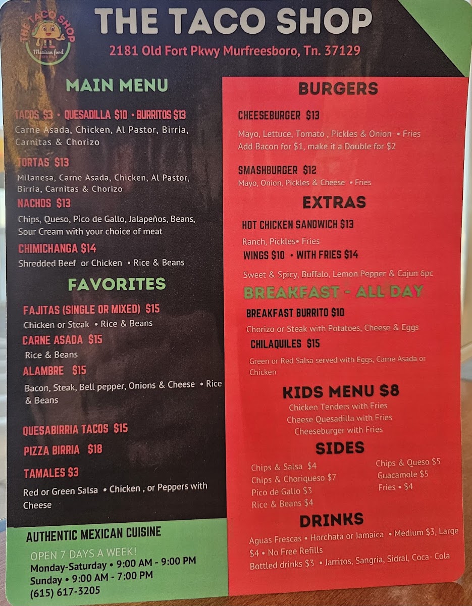 The Taco Shop Menu 3