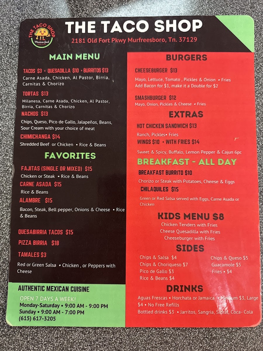 The Taco Shop Menu 4