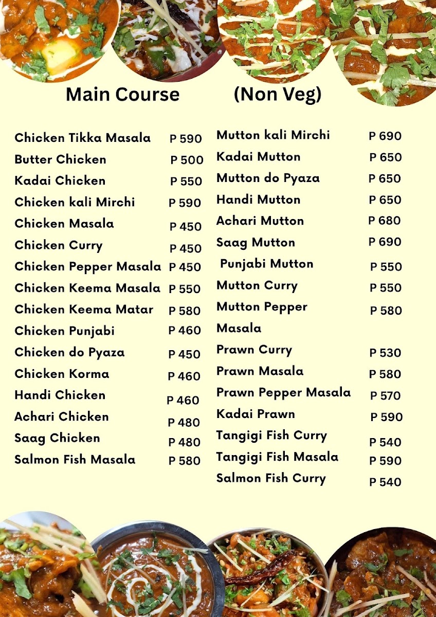 Taj Indian Restaurant Menu 1