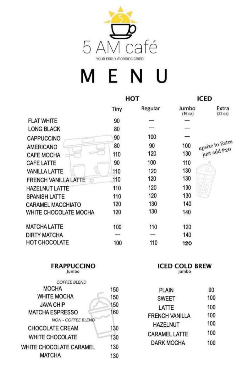 5AM café Menu 1