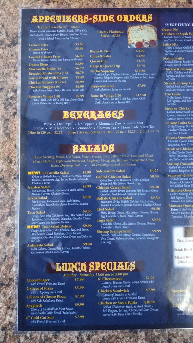 Castello's Pizzeria & Tex Mex Menu 1