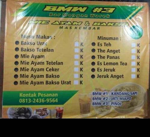 MIE AYAM & BAKSO BMW #3 (bar mangan wareg) Menu 1