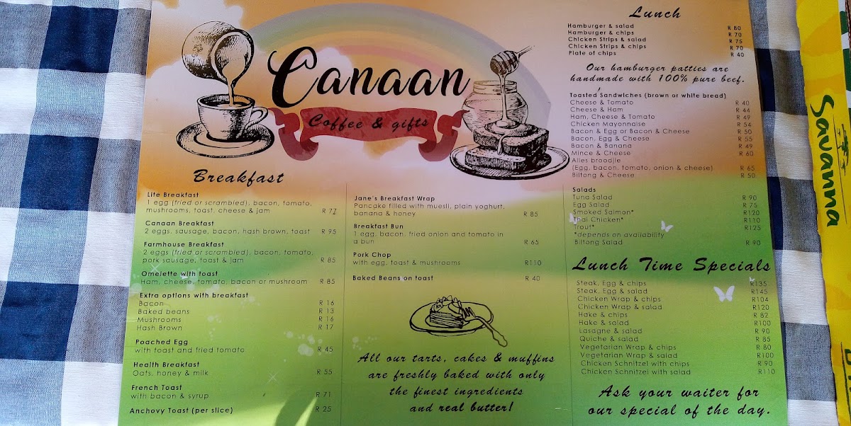 Canaan Coffee & Gifts Menu 1
