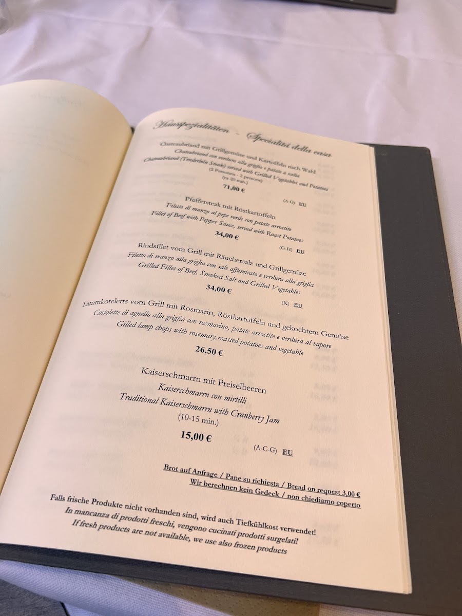 Restaurant Wiesthaler Menu 2