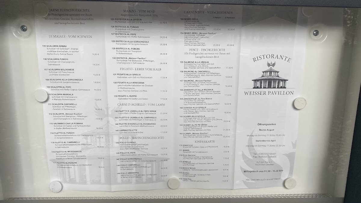 Ristorante Weisser Pavillon Menu 1